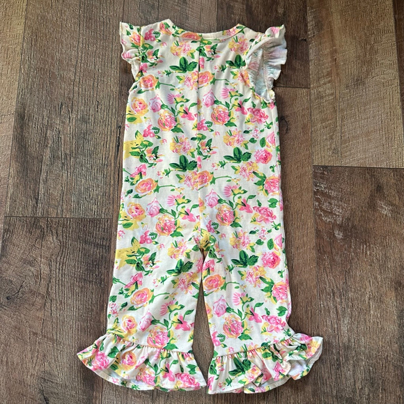 Baby Three Sisters Floral Ruffle Jumpsuit Romper 12 Months White Pink - Picture 13 of 14